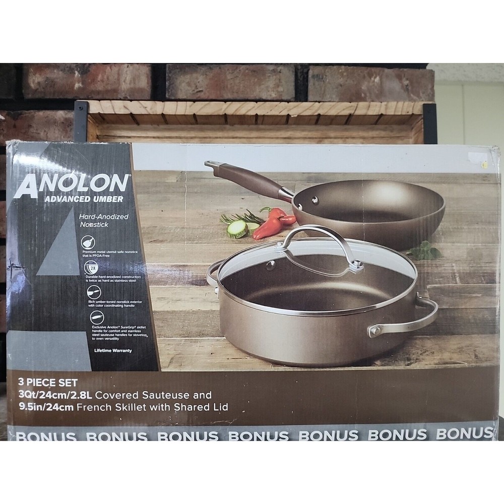 ANOLON ADVANCED UMBER HARD-ANODIZED NONSTICK 3-QT SAUTEUSE, 9.5" SKILLET & LID